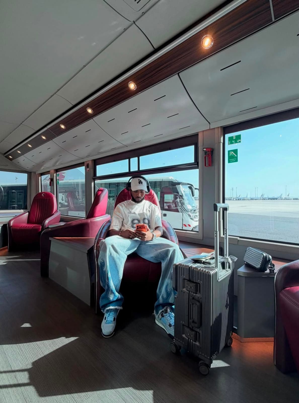 Ahmed waiting on an airport transfer